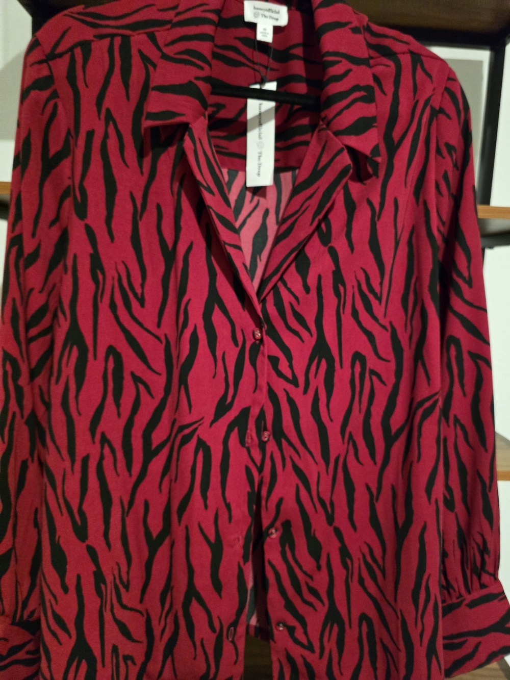 Women’s Red Zebra-Print Button Front Blouse
